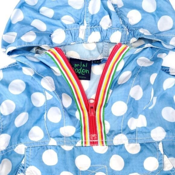 Mini Boden Blue Hooded Jacket Nylon Pullover 3-4Y Raincoat Spring Summer - Picture 3 of 5